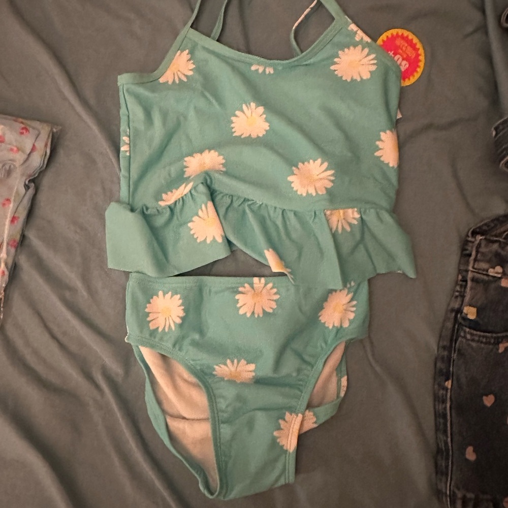 The Children's Place Teal and White Daisy Swimsuit